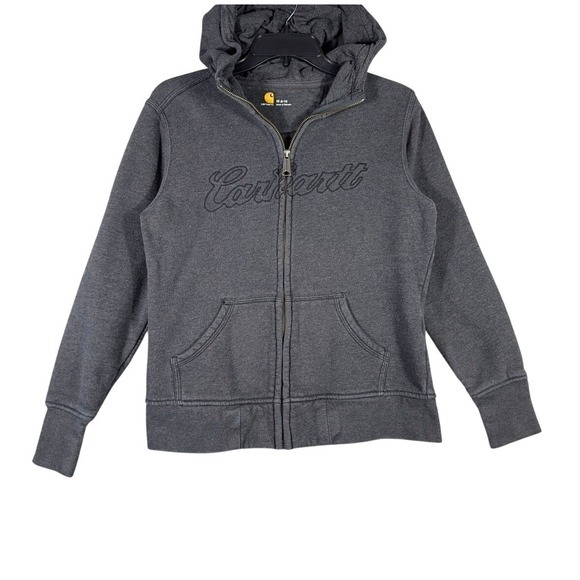 Carhartt Other - Carhartt Full Zip Hoodie Kids Size M 8-10 Charcoal Gray Embroidered Script Logo